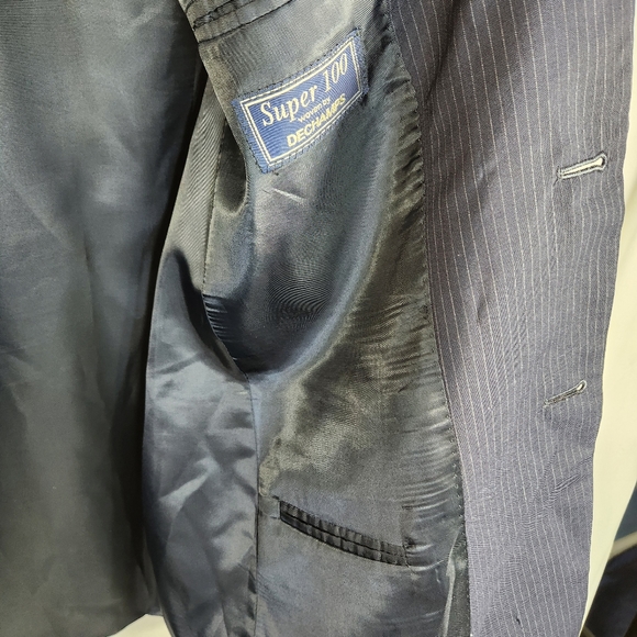 Azetti Made in Italy 100% Wool Navy Pinstripe Suit Jacket Size 54R - Picture 10 of 11
